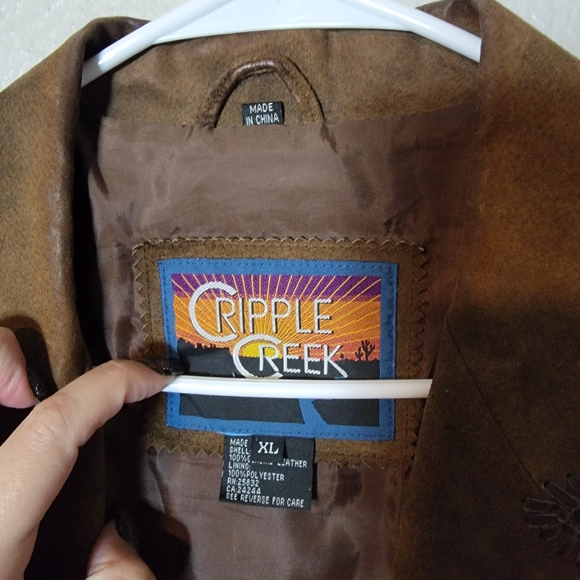 Vintage 90'S Cripple Creek suede leather jacket, women's size L Genuine suede leather brown type Vintage Second Hand